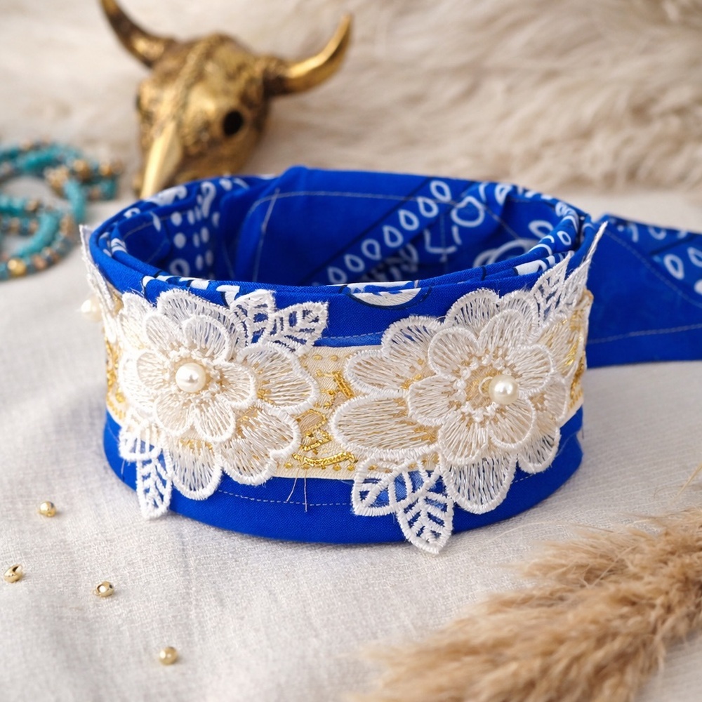 Artisan Blue Scarf Bandana Coin Choker Necklace Neckerchief Handmade OOAK new